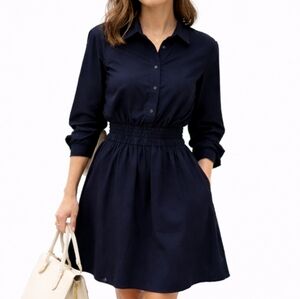 Knee Length Shirt Dress Side Pockets Long Sleeve Chic Quiet Luxury Black Size M